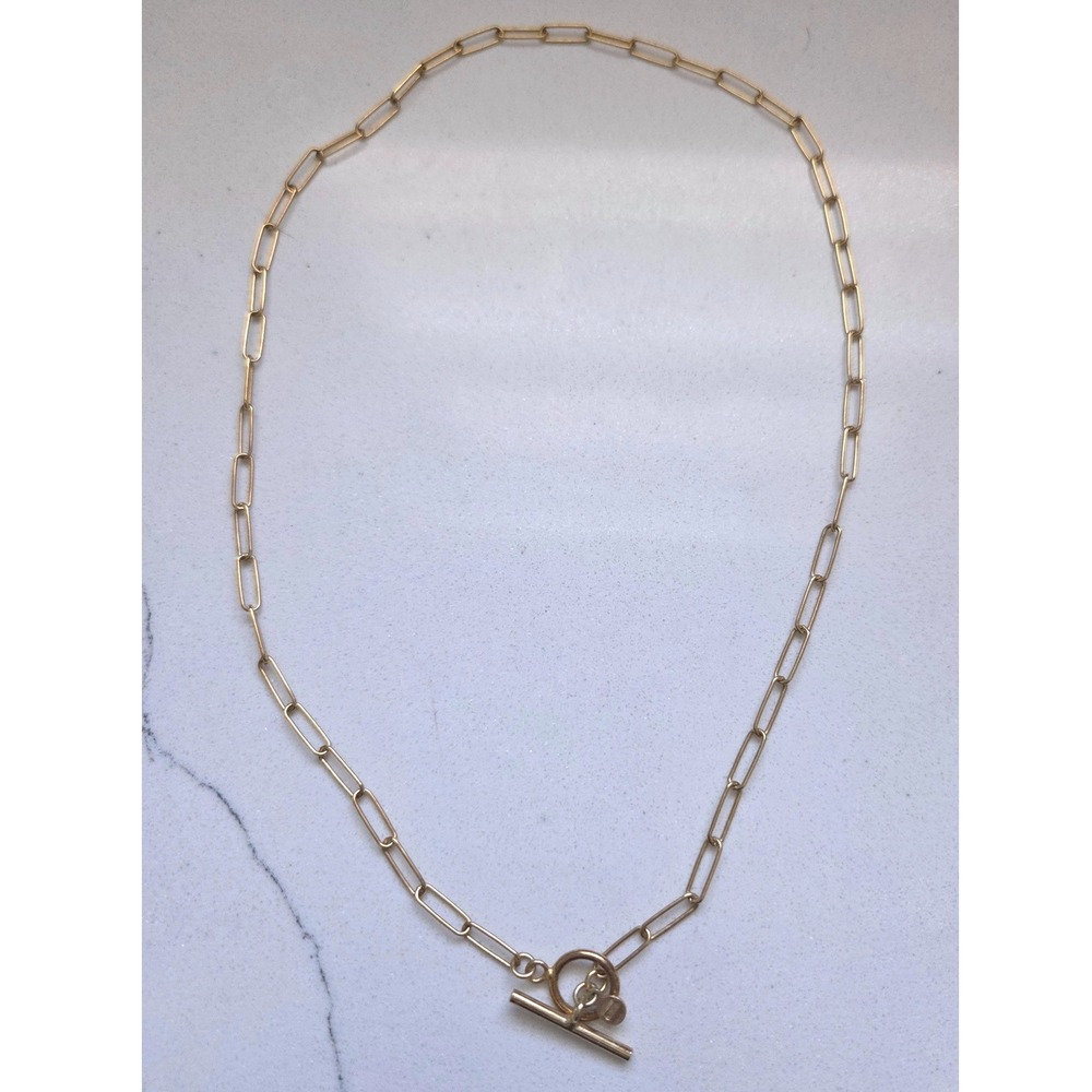 Italy 925 Gold Over Sterling Silver Vermeil Paperclip Chain Toggle Necklace 18"